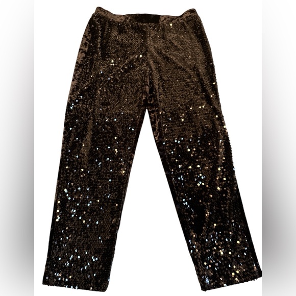 Chico's Pants - Chico's Black Sequin & Panne Velvet Tapered Ankle Statement Pants Women Sz 2